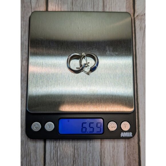 Silver Hoop Earrings With Blue Lapis Inlay For Women - Picture 7 of 10